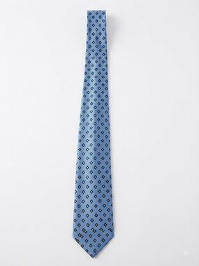 Brooks Brothers Silk Necktie - Light Blue with Navy & Gold Diamond Pattern Busin